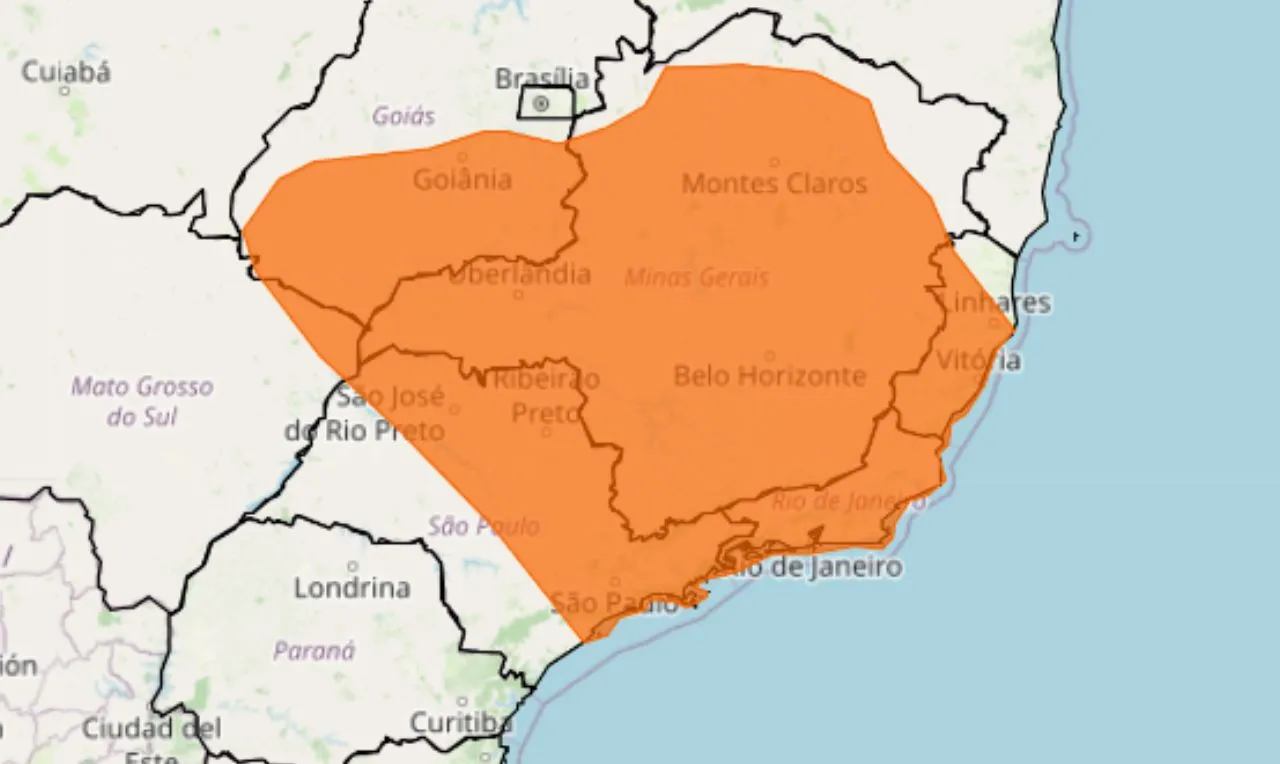 o mapa mostra &agrave;s &aacute;reas em alerta para chuva intensa